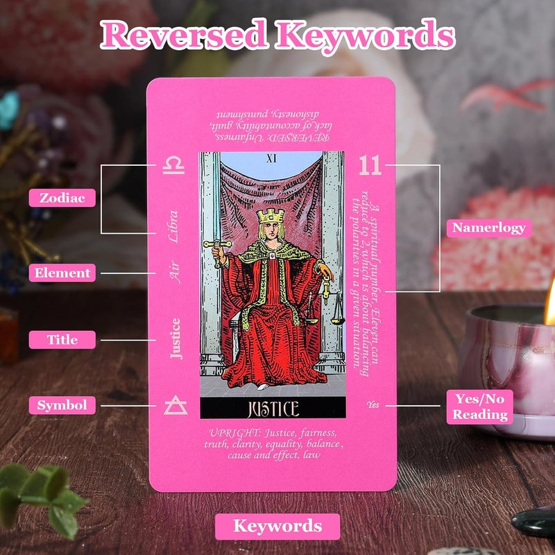 Fofeadm Pink Tarot Cards for Beginners with Meaning on Them, Tarot Deck Cards with Guide Book - Image 2